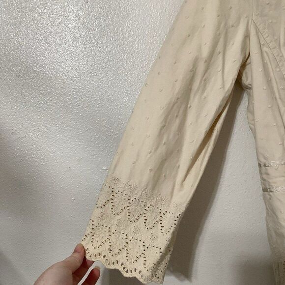 Vintage Y2K Cream Polka Dot 100% Cotton Mori Kei Feminine Blazer L Autumn Fall - Picture 2 of 11